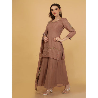 MILU MADAN Mocha Mauve Cut Dana Beadwork Kurti with Palazzo and Dupatta