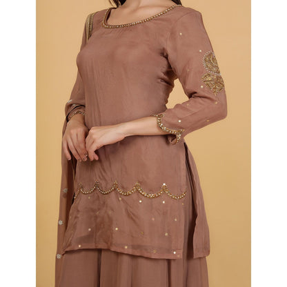 MILU MADAN Mocha Mauve Cut Dana Beadwork Kurti with Palazzo and Dupatta