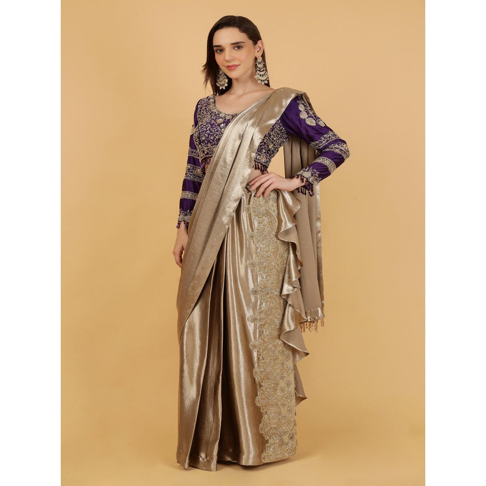 MILU MADAN Beige Drape Saree with Stitched Blouse