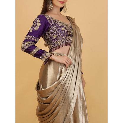 MILU MADAN Beige Drape Saree with Stitched Blouse