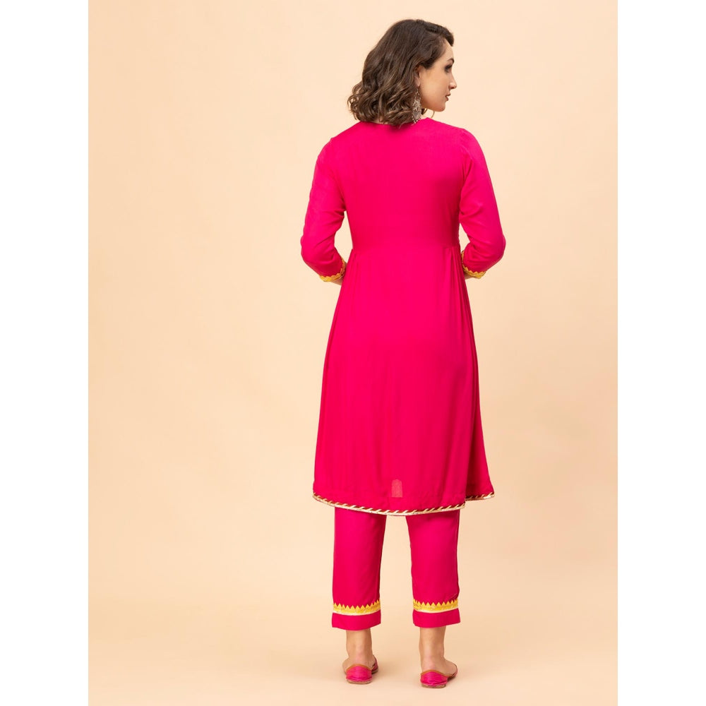 MILU MADAN Hot Pink Cotton Kurta with Pant and Dupatta