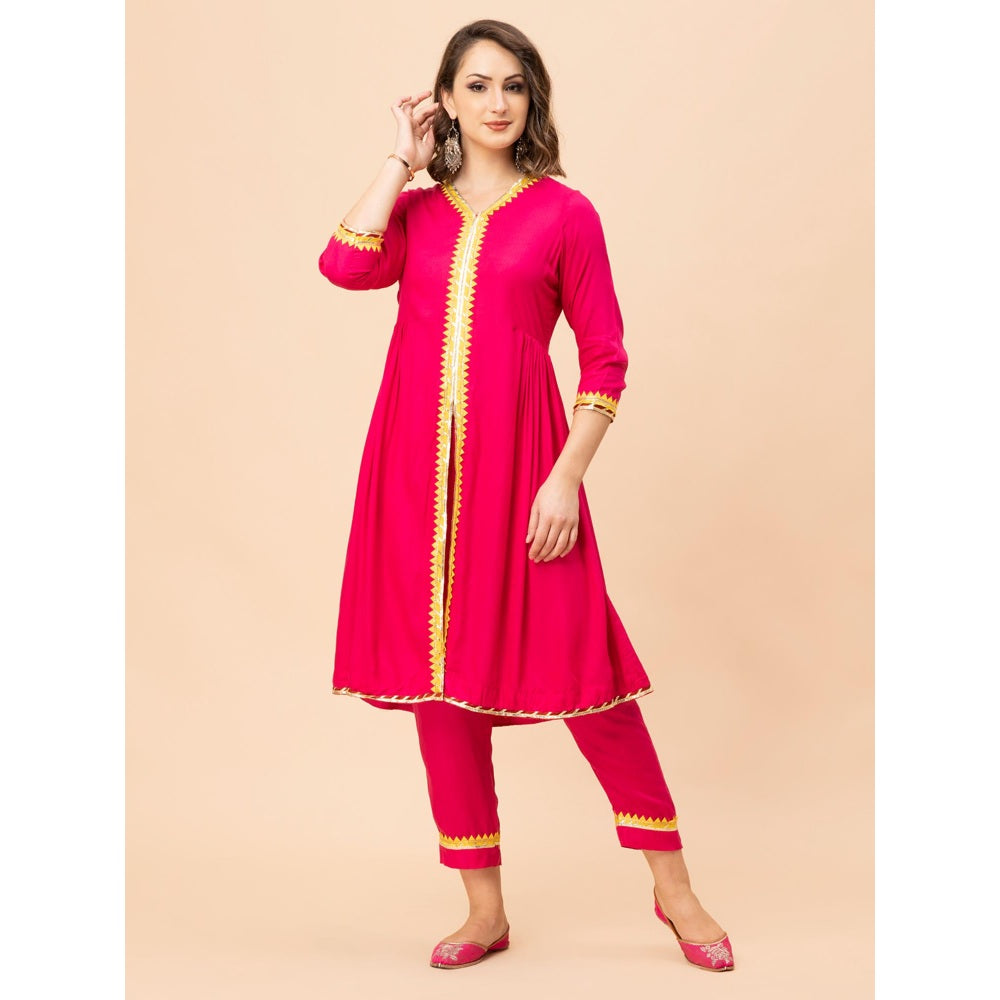 MILU MADAN Hot Pink Cotton Kurta with Pant and Dupatta