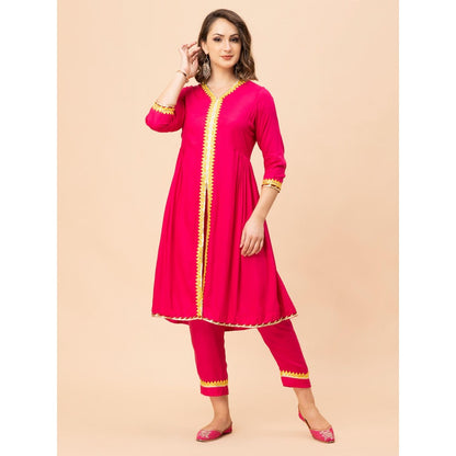 MILU MADAN Hot Pink Cotton Kurta with Pant and Dupatta
