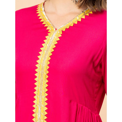 MILU MADAN Hot Pink Cotton Kurta with Pant and Dupatta