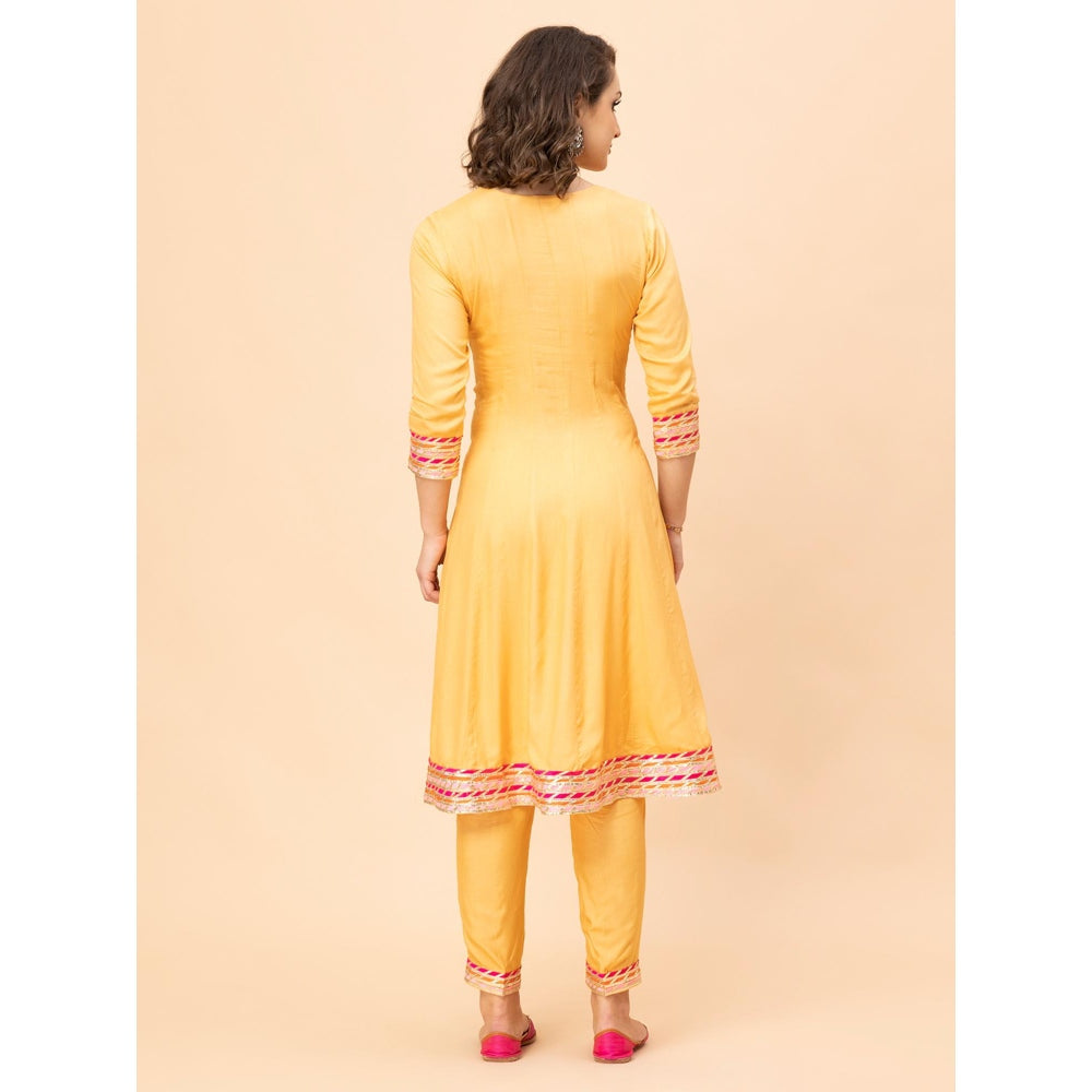 MILU MADAN Mustard Anarkali with Pant and Dupatta