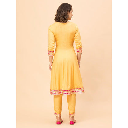MILU MADAN Mustard Anarkali with Pant and Dupatta