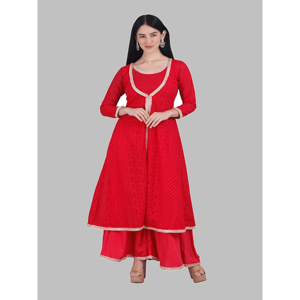 MILU MADAN Hot Pink Chikan Jacket with Inner and Palazzo