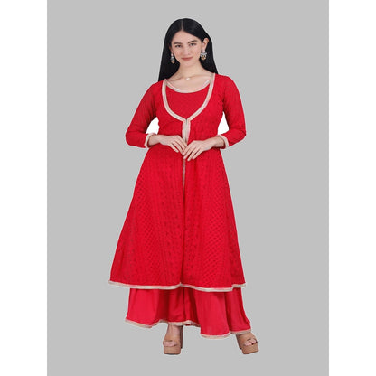 MILU MADAN Hot Pink Chikan Jacket with Inner and Palazzo