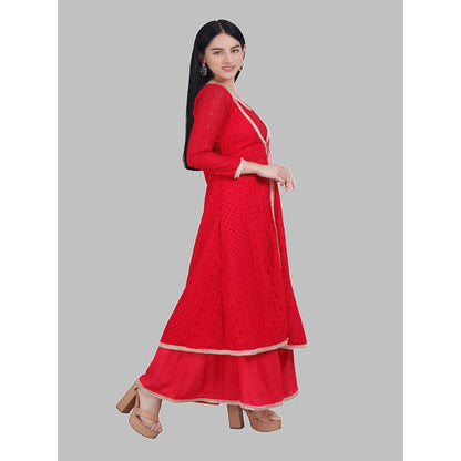 MILU MADAN Hot Pink Chikan Jacket with Inner and Palazzo