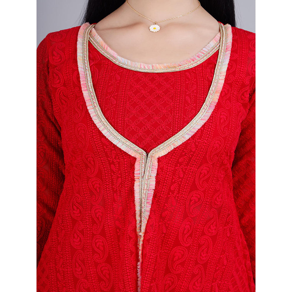 MILU MADAN Hot Pink Chikan Jacket with Inner and Palazzo