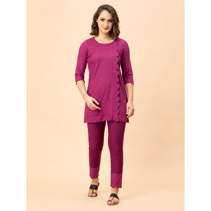 MILU MADAN Bossy Magenta Chikan Co-Ord Set