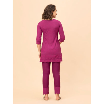 MILU MADAN Bossy Magenta Chikan Co-Ord Set