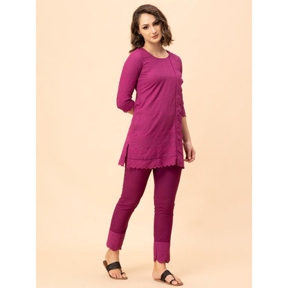 MILU MADAN Bossy Magenta Chikan Co-Ord Set