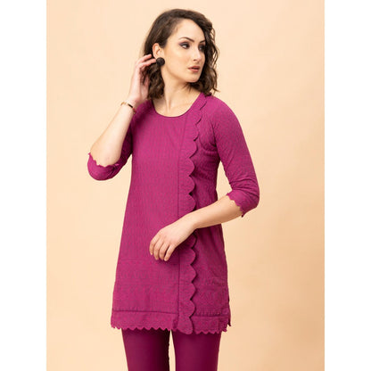 MILU MADAN Bossy Magenta Chikan Co-Ord Set