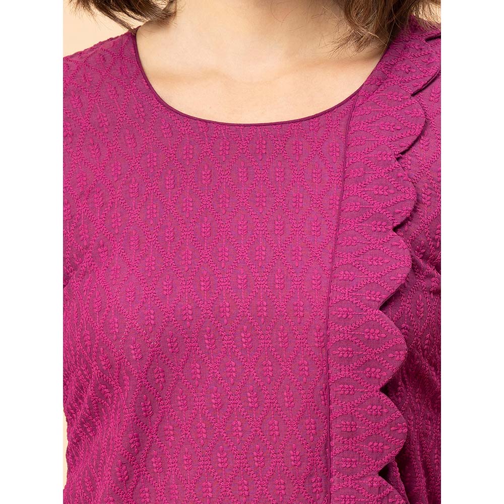 MILU MADAN Bossy Magenta Chikan Co-Ord Set