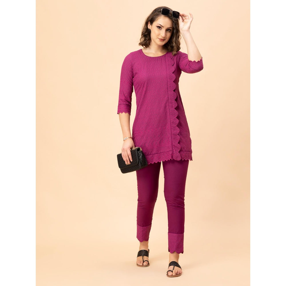 MILU MADAN Bossy Magenta Chikan Co-Ord Set