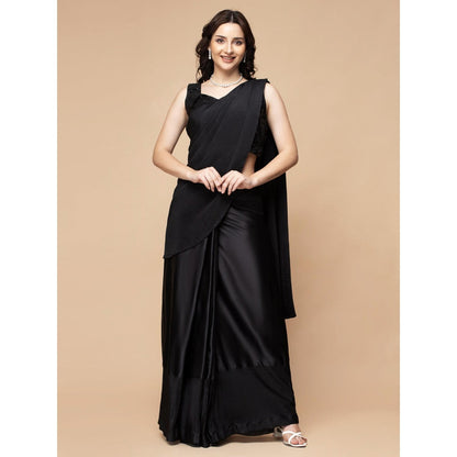 MILU MADAN Black Pleated Drape Saree with Stitched Blouse