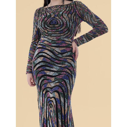 MILU MADAN Black Net Backtrail Gown With Multicolour Beadwork