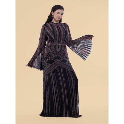 MILU MADAN Black Net Backtrail Gown With Heavy Beadwork