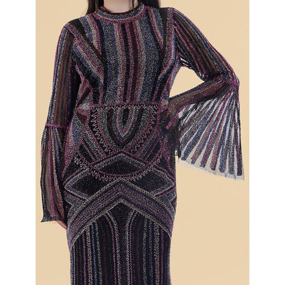 MILU MADAN Black Net Backtrail Gown With Heavy Beadwork