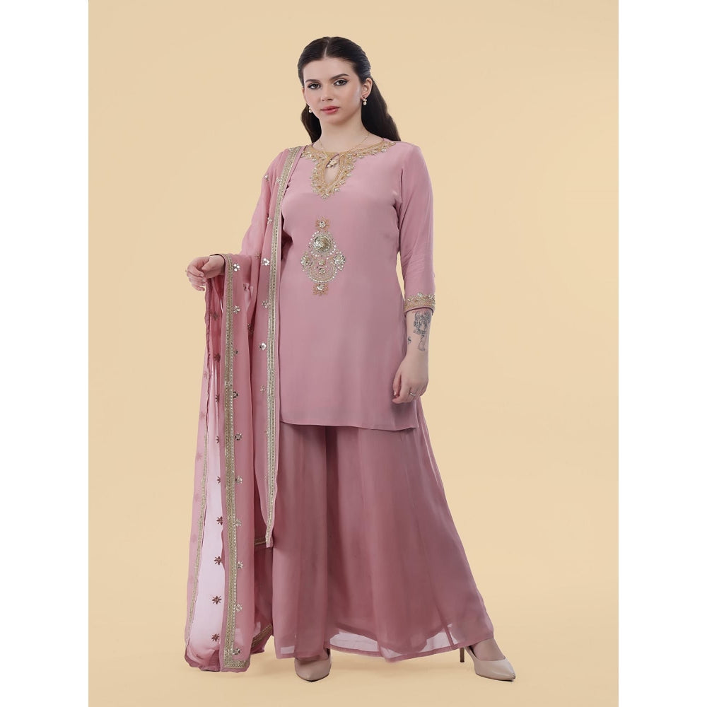 MILU MADAN Onion Pink Crepe Kurti with Sharara and Dupatta