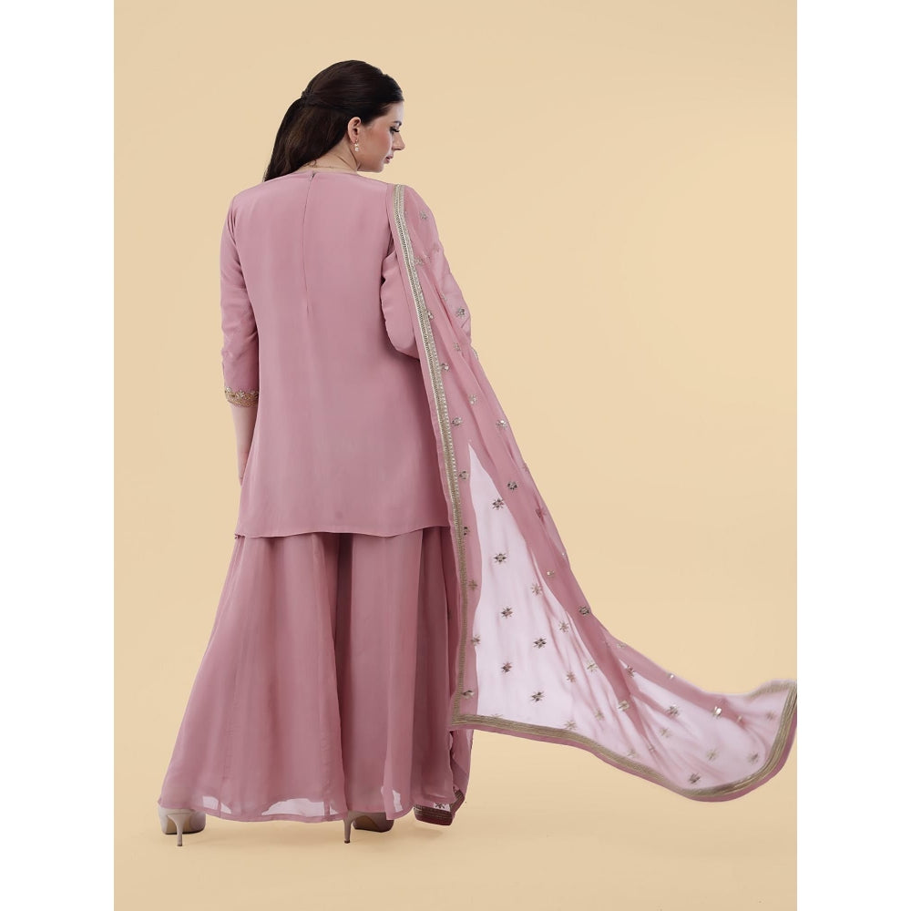 MILU MADAN Onion Pink Crepe Kurti with Sharara and Dupatta