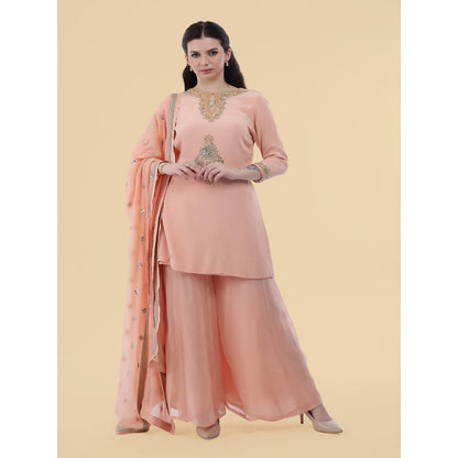 MILU MADAN Peach Crepe Kurti with Sharara and Dupatta
