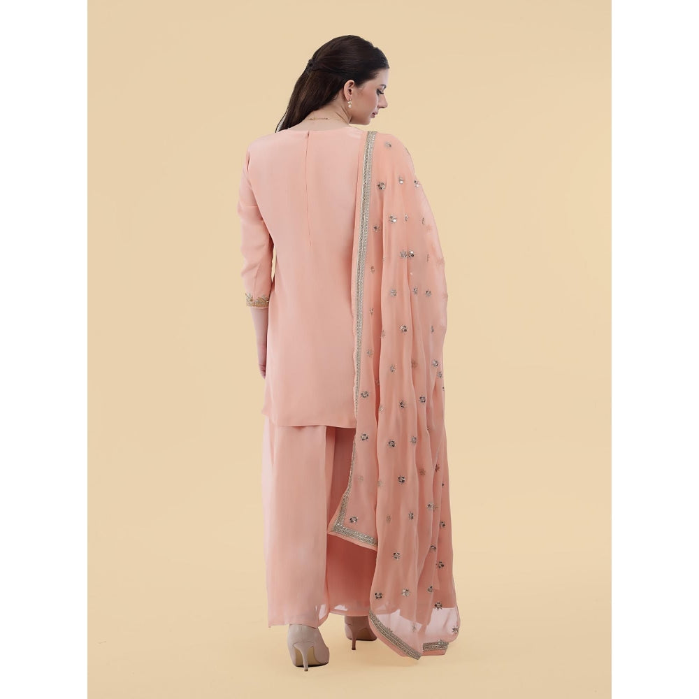 MILU MADAN Peach Crepe Kurti with Sharara and Dupatta