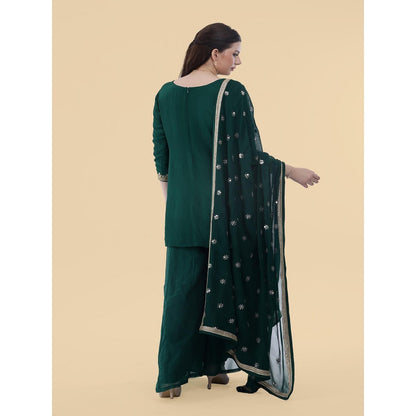 MILU MADAN Green Crepe Kurti with Sharara and Dupatta