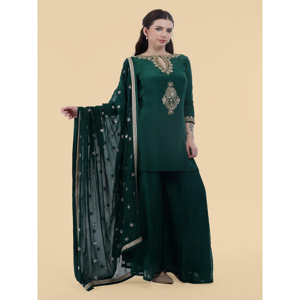MILU MADAN Green Crepe Kurti with Sharara and Dupatta