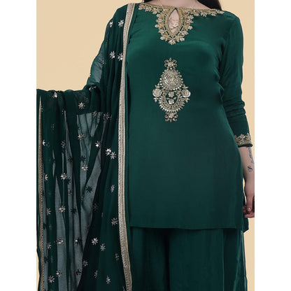 MILU MADAN Green Crepe Kurti with Sharara and Dupatta