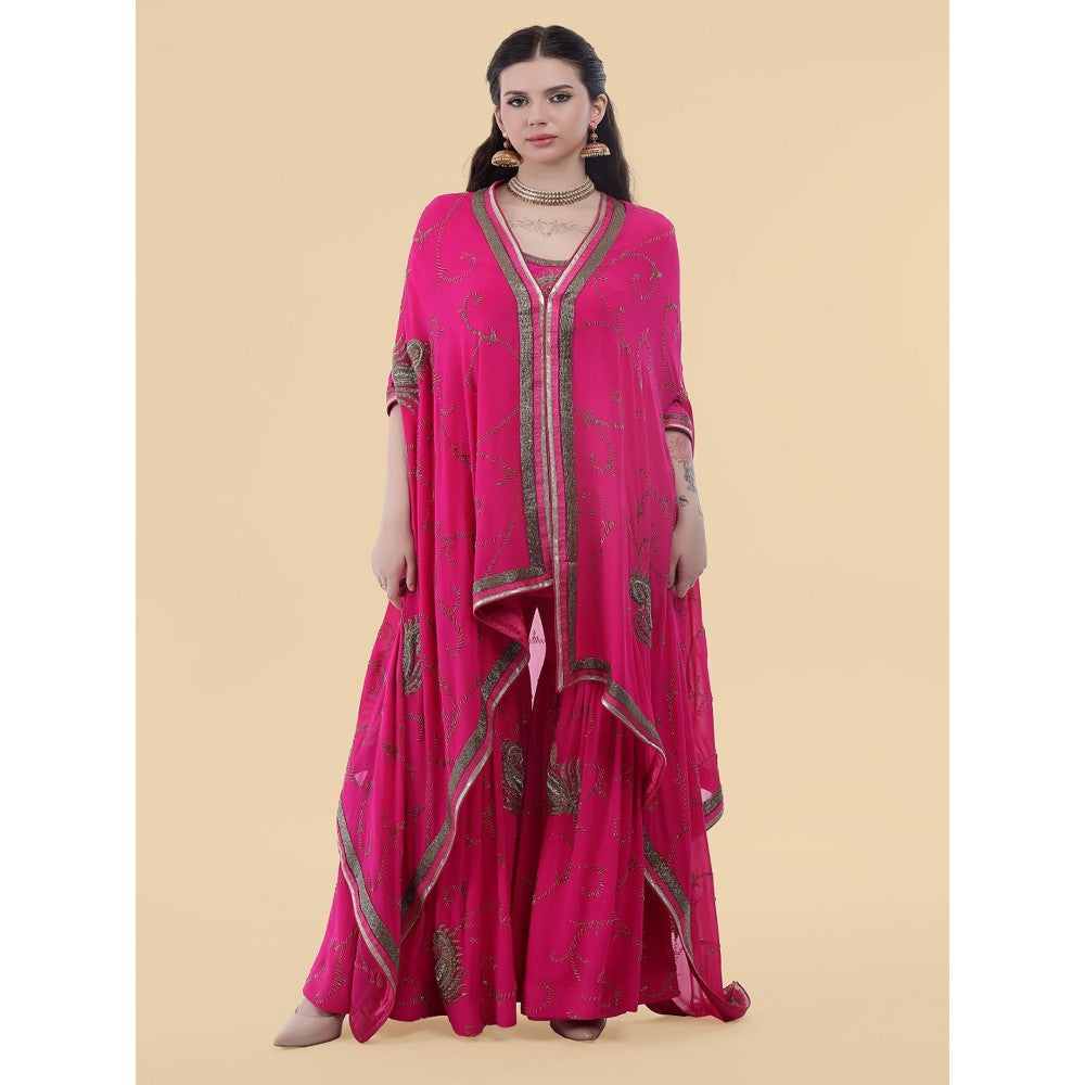 MILU MADAN Hot Pink Georgette Cape with Sharara and Kurti