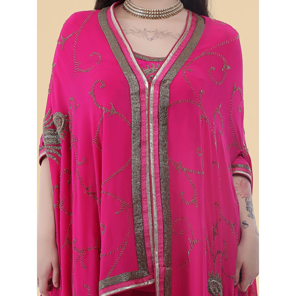 MILU MADAN Hot Pink Georgette Cape with Sharara and Kurti
