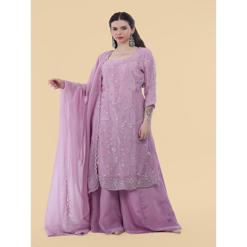 MILU MADAN Lavender Crepe Tissue Kurta with Palazzo and Dupatta