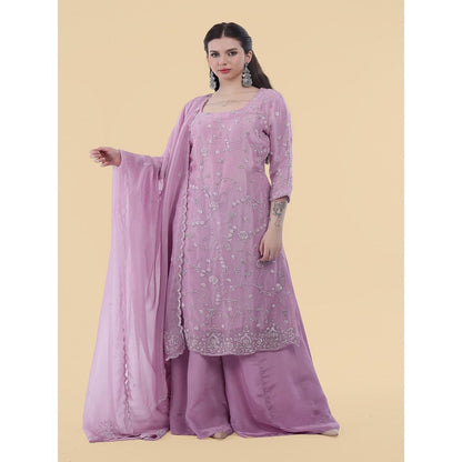 MILU MADAN Lavender Crepe Tissue Kurta with Palazzo and Dupatta