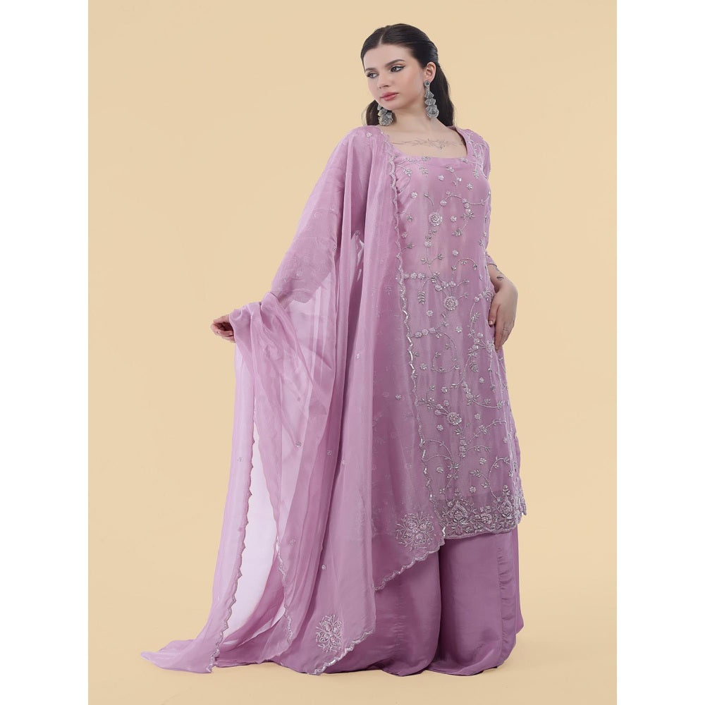 MILU MADAN Lavender Crepe Tissue Kurta with Palazzo and Dupatta
