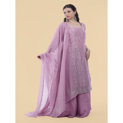 MILU MADAN Lavender Crepe Tissue Kurta with Palazzo and Dupatta