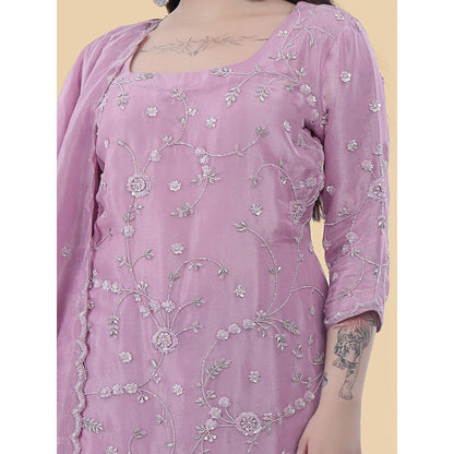 MILU MADAN Lavender Crepe Tissue Kurta with Palazzo and Dupatta