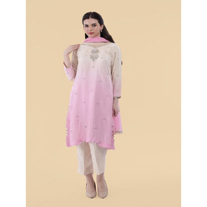 MILU MADAN Cream Ombre Opara Silk Kurta with Pant and Dupatta