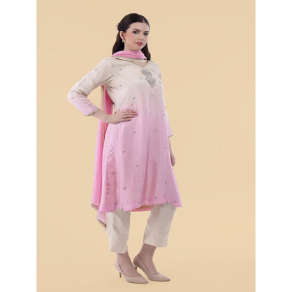 MILU MADAN Cream Ombre Opara Silk Kurta with Pant and Dupatta