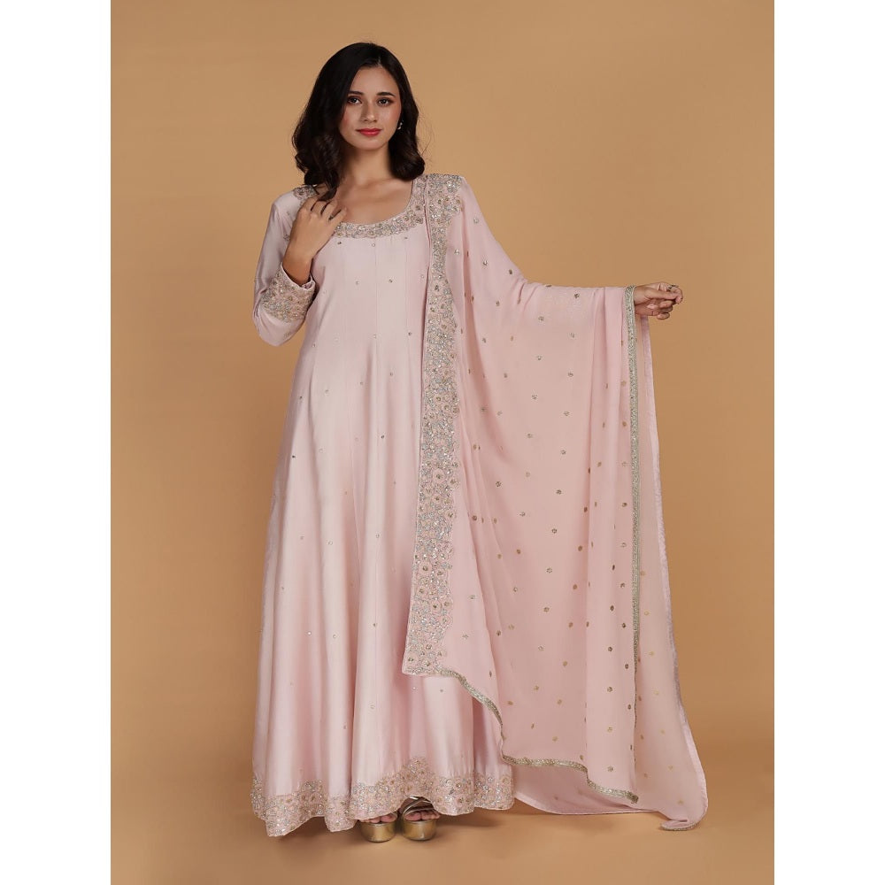 MILU MADAN Light Pink Katan Silk Anarkali with Dupatta