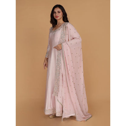MILU MADAN Light Pink Katan Silk Anarkali with Dupatta