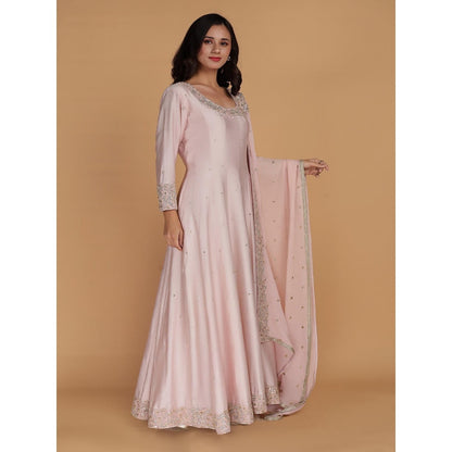 MILU MADAN Light Pink Katan Silk Anarkali with Dupatta