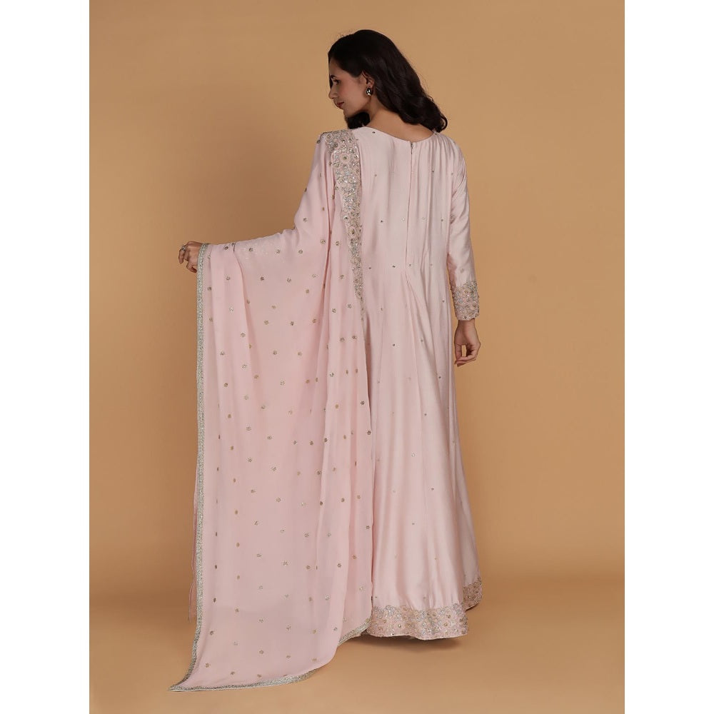 MILU MADAN Light Pink Katan Silk Anarkali with Dupatta