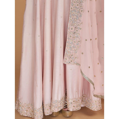 MILU MADAN Light Pink Katan Silk Anarkali with Dupatta