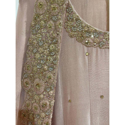 MILU MADAN Light Pink Katan Silk Anarkali with Dupatta