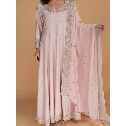 MILU MADAN Light Pink Katan Silk Anarkali with Dupatta