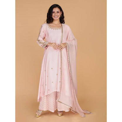 MILU MADAN Light Pink Katan Silk Kurta with Sharara and Dupatta