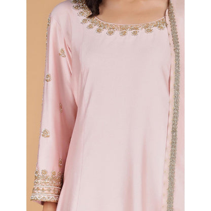 MILU MADAN Light Pink Katan Silk Kurta with Sharara and Dupatta
