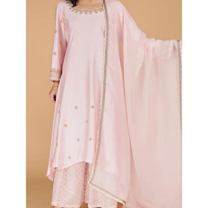 MILU MADAN Light Pink Katan Silk Kurta with Sharara and Dupatta